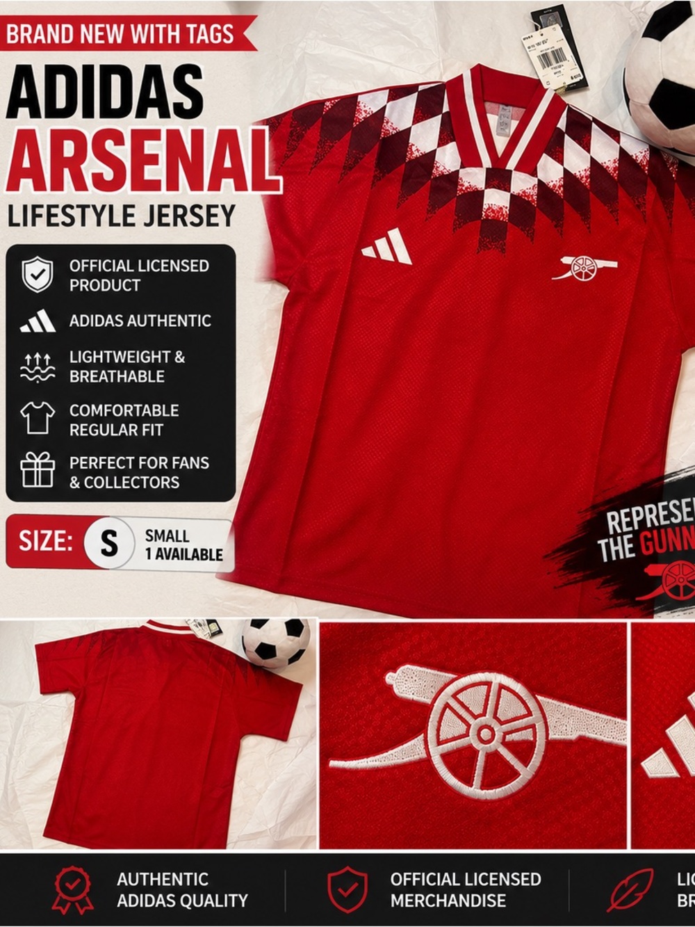 NEW Adidas Arsenal FC Lifestyle Jersey Red Soccer Shirt NWT Size Small S
